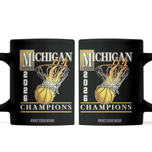Michigan 2026 Flaming Hoop Basketball Lover Coffee Mug Champions Victory Graphic Sports Fan TS12 Black Print Your Wear
