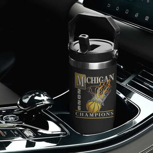 Michigan 2026 Flaming Hoop Basketball Lover Flip Straw Tumbler Champions Victory Graphic Sports Fan TS12 Print Your Wear