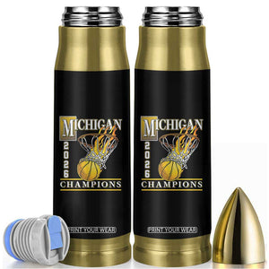 Michigan 2026 Flaming Hoop Basketball Lover Bullet Tumbler Champions Victory Graphic Sports Fan TS12 Black Print Your Wear