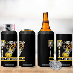 Michigan 2026 Flaming Hoop Basketball Lover 4 in 1 Can Cooler Tumbler Champions Victory Graphic Sports Fan TS12 Print Your Wear