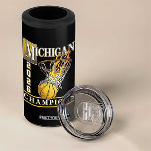 Michigan 2026 Flaming Hoop Basketball Lover 4 in 1 Can Cooler Tumbler Champions Victory Graphic Sports Fan TS12 Print Your Wear
