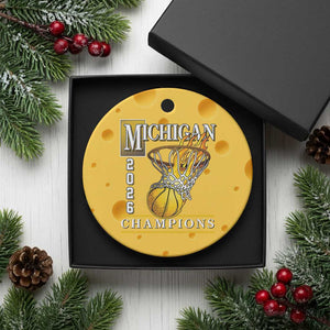 Michigan 2026 Flaming Hoop Basketball Lover Ceramic Ornament Champions Victory Graphic Sports Fan TS12 1pc Yellow Cheese Print Your Wear