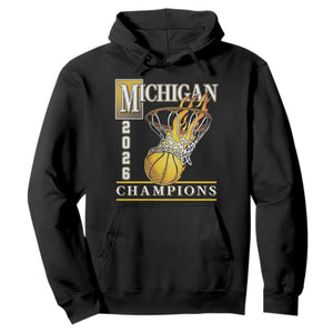 Michigan 2026 Flaming Hoop Basketball Lover Hoodie Champions Victory Graphic Sports Fan TS12 Black Print Your Wear