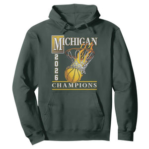 Michigan 2026 Flaming Hoop Basketball Lover Hoodie Champions Victory Graphic Sports Fan TS12 Dark Forest Green Print Your Wear