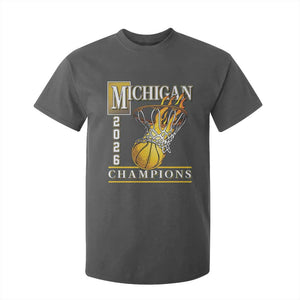 Michigan 2026 Flaming Hoop Basketball Lover T Shirt For Kid Champions Victory Graphic Sports Fan TS12 Dark Heather Print Your Wear