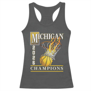 Michigan 2026 Flaming Hoop Basketball Lover Racerback Tank Top Champions Victory Graphic Sports Fan TS12 Dark Heather Print Your Wear