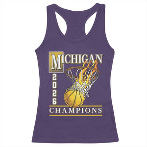 Michigan 2026 Flaming Hoop Basketball Lover Racerback Tank Top Champions Victory Graphic Sports Fan TS12 Purple Print Your Wear