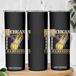 Michigan 2026 Flaming Hoop Basketball Lover Skinny Tumbler Champions Victory Graphic Sports Fan TS12 Print Your Wear