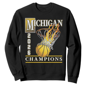Michigan 2026 Flaming Hoop Basketball Lover Sweatshirt Champions Victory Graphic Sports Fan TS12 Black Print Your Wear