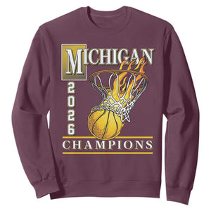 Michigan 2026 Flaming Hoop Basketball Lover Sweatshirt Champions Victory Graphic Sports Fan TS12 Maroon Print Your Wear
