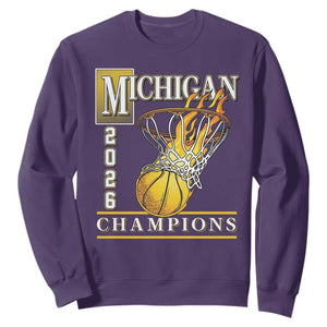 Michigan 2026 Flaming Hoop Basketball Lover Sweatshirt Champions Victory Graphic Sports Fan TS12 Purple Print Your Wear