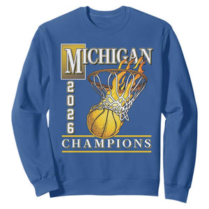 Michigan 2026 Flaming Hoop Basketball Lover Sweatshirt Champions Victory Graphic Sports Fan TS12 Royal Blue Print Your Wear