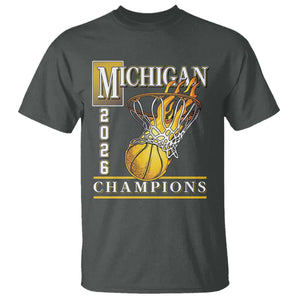 Michigan 2026 Flaming Hoop Basketball Lover T Shirt Champions Victory Graphic Sports Fan TS12 Dark Heather Print Your Wear