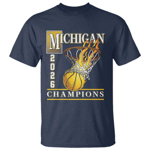 Michigan 2026 Flaming Hoop Basketball Lover T Shirt Champions Victory Graphic Sports Fan TS12 Navy Print Your Wear