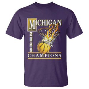 Michigan 2026 Flaming Hoop Basketball Lover T Shirt Champions Victory Graphic Sports Fan TS12 Purple Print Your Wear