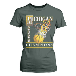 Michigan 2026 Flaming Hoop Basketball Lover T Shirt For Women Champions Victory Graphic Sports Fan TS12 Dark Forest Green Print Your Wear
