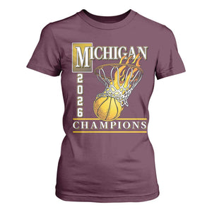 Michigan 2026 Flaming Hoop Basketball Lover T Shirt For Women Champions Victory Graphic Sports Fan TS12 Maroon Print Your Wear