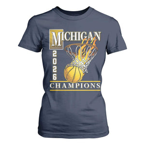 Michigan 2026 Flaming Hoop Basketball Lover T Shirt For Women Champions Victory Graphic Sports Fan TS12 Navy Print Your Wear