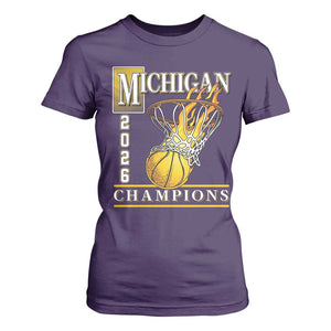 Michigan 2026 Flaming Hoop Basketball Lover T Shirt For Women Champions Victory Graphic Sports Fan TS12 Purple Print Your Wear
