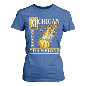 Michigan 2026 Flaming Hoop Basketball Lover T Shirt For Women Champions Victory Graphic Sports Fan TS12 Royal Blue Print Your Wear