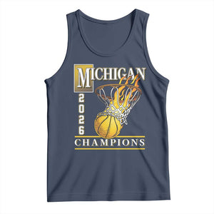 Michigan 2026 Flaming Hoop Basketball Lover Tank Top Champions Victory Graphic Sports Fan TS12 Navy Print Your Wear