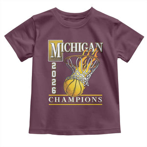 Michigan 2026 Flaming Hoop Basketball Lover Toddler T Shirt Champions Victory Graphic Sports Fan TS12 Maroon Print Your Wear