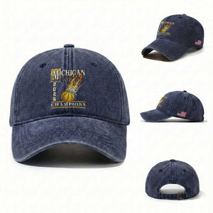 Michigan 2026 Flaming Hoop Basketball Lover Washed Cotton Baseball Cap Champions Victory Graphic Sports Fan TS12 Washed Cap Universal Fit Navy Print Your Wear