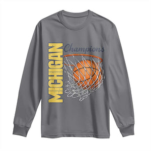 Vintage Michigan Hoops Pride Long Sleeve Shirt Retro Blue And Gold Champions Victory Graphic Sports Fan TS12 Charcoal Print Your Wear