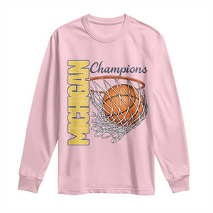 Vintage Michigan Hoops Pride Long Sleeve Shirt Retro Blue And Gold Champions Victory Graphic Sports Fan TS12 Light Pink Print Your Wear