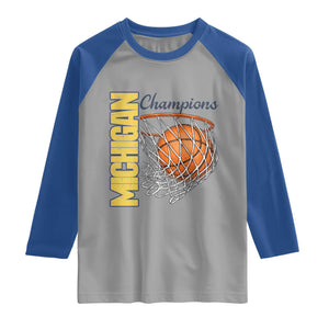 Vintage Michigan Hoops Pride Raglan Shirt Retro Blue And Gold Champions Victory Graphic Sports Fan TS12 Sport Gray Royal Print Your Wear