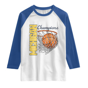 Vintage Michigan Hoops Pride Raglan Shirt Retro Blue And Gold Champions Victory Graphic Sports Fan TS12 White Royal Print Your Wear