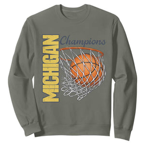 Vintage Michigan Hoops Pride Sweatshirt Retro Blue And Gold Champions Victory Graphic Sports Fan TS12 Military Green Print Your Wear