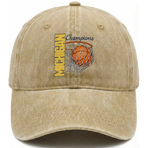 Vintage Michigan Hoops Pride Washed Cotton Baseball Cap Retro Blue And Gold Champions Victory Graphic Sports Fan TS12 Print Your Wear