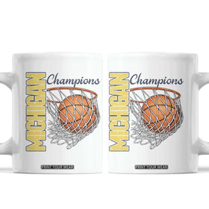 Vintage Michigan Hoops Pride Coffee Mug Retro Blue And Gold Champions Victory Graphic Sports Fan TS12 White Print Your Wear