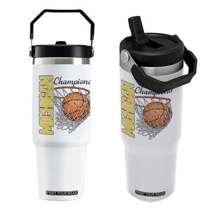 Vintage Michigan Hoops Pride Flip Straw Tumbler Retro Blue And Gold Champions Victory Graphic Sports Fan TS12 One Size: 30 oz White Print Your Wear