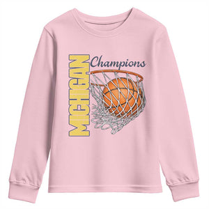 Vintage Michigan Hoops Pride Youth Sweatshirt Retro Blue And Gold Champions Victory Graphic Sports Fan TS12 Light Pink Print Your Wear