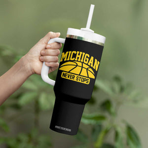 Michigan Never Stops Tumbler With Handle Great Lakes State Basketball Pride Gift TS12 Print Your Wear