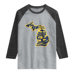 Michigan Lover State Map Pride Souvenir Gift Raglan Shirt TS12 Heather Gray Heather Charcoal Print Your Wear