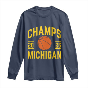 Michigan Hoops Champions Graphic Long Sleeve Shirt 2026 Basketball Victory Pride TS12 Navy Print Your Wear