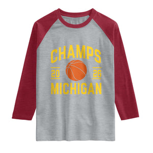 Michigan Hoops Champions Graphic Raglan Shirt 2026 Basketball Victory Pride TS12 Heather Gray Heather Red Print Your Wear