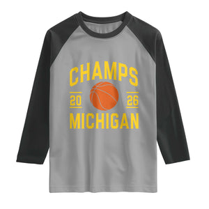 Michigan Hoops Champions Graphic Raglan Shirt 2026 Basketball Victory Pride TS12 Sport Gray Black Print Your Wear