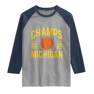 Michigan Hoops Champions Graphic Raglan Shirt 2026 Basketball Victory Pride TS12 Sport Gray Navy Print Your Wear