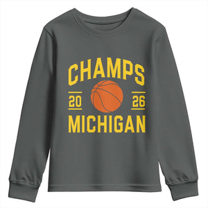 Michigan Hoops Champions Graphic Youth Sweatshirt 2026 Basketball Victory Pride TS12 Dark Heather Print Your Wear