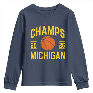 Michigan Hoops Champions Graphic Youth Sweatshirt 2026 Basketball Victory Pride TS12 Navy Print Your Wear