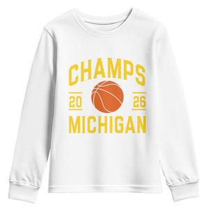 Michigan Hoops Champions Graphic Youth Sweatshirt 2026 Basketball Victory Pride TS12 White Print Your Wear