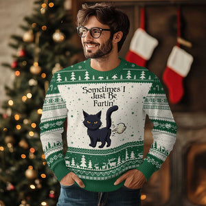 Funny Black Cat Bathroom Humor Ugly Christmas Sweater Sometimes I Just Be Fartin TS12 Beige Green Print Your Wear