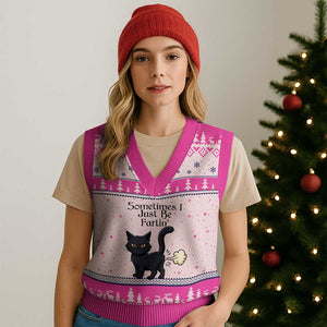 Funny Black Cat Bathroom Humor V-Neck Knit Sweater Vest Sometimes I Just Be Fartin TS12 Hot Pink Print Your Wear