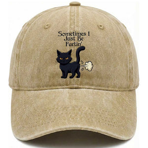 Funny Black Cat Bathroom Humor Washed Cotton Baseball Cap Sometimes I Just Be Fartin TS12 Print Your Wear