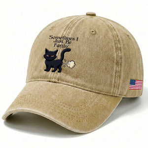 Funny Black Cat Bathroom Humor Washed Cotton Baseball Cap Sometimes I Just Be Fartin TS12 Print Your Wear