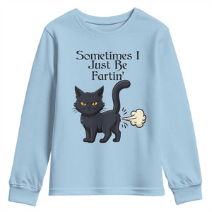 Funny Black Cat Bathroom Humor Youth Sweatshirt Sometimes I Just Be Fartin TS12 Light Blue Print Your Wear